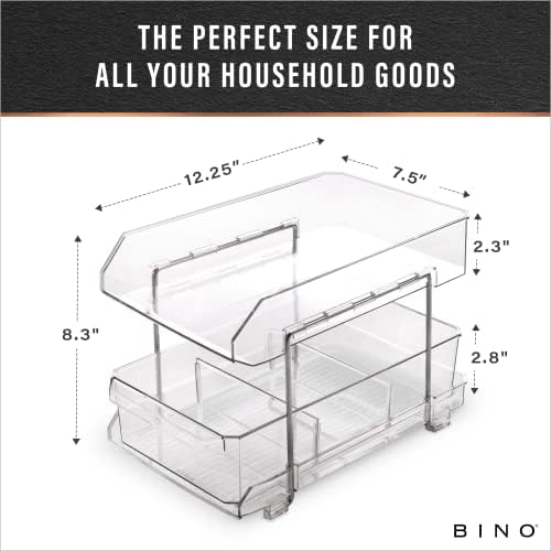 BINO 2 Tier Clear Storage Organizer with Dividers | Bottom Slide Out