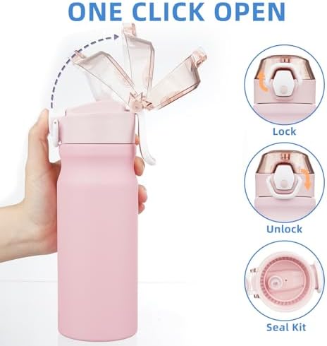 BJPKPK 18 oz Water Bottle with Straw & Handle, Insulated Stainless