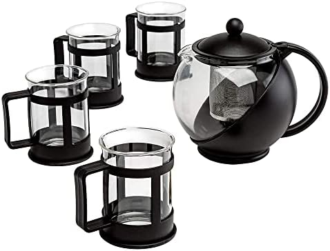Primula Half Moon Teapot Set with 4 Tea Cups, Removable Stainless