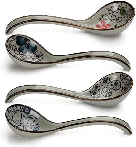 Soup Spoons Set of 4 Ceramic Japanese Soup Spoon Porcelain Asian Soup
