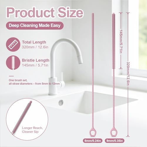 YOTIME Straw Cleaner Brush Extra Long 12.6 inch, 2Pcs Reusable