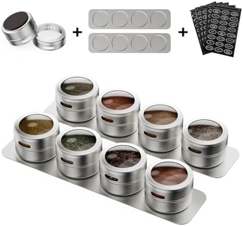 Vetacsion 8 Magnetic Spice Tins, 3 oz