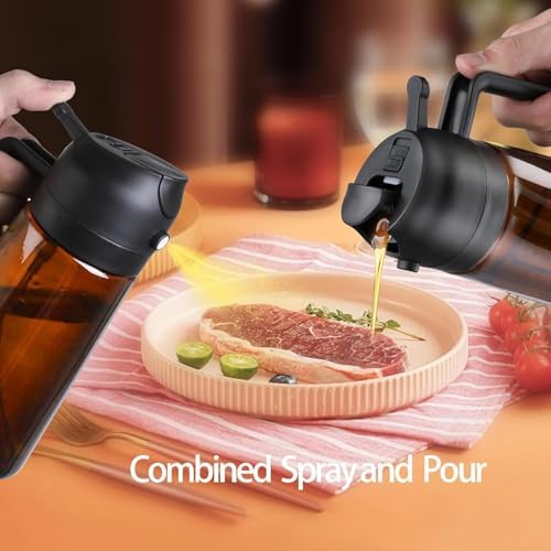 2-in-1 16oz Glass Oil Sprayer and Dispenser, Dark Brown
