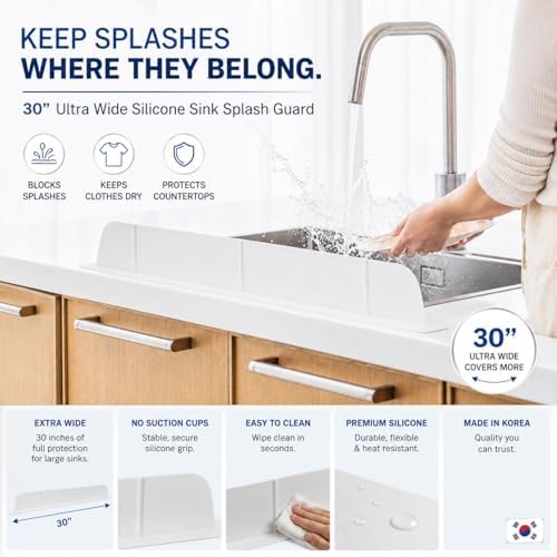 30 Inch Silicone Kitchen Sink Splash Guard, Eco White