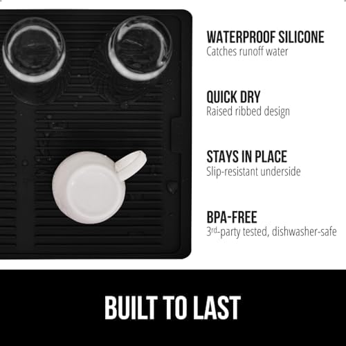 GORILLA GRIP Patented BPA-Free Silicone Dish Drying Mat, 18x24, Black