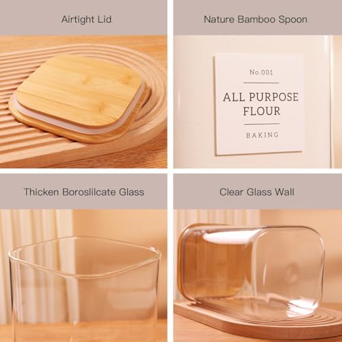 CZZGSM 2 Pack Square Glass Flour and Sugar Containers with 132 Kitchen