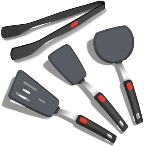 Beijiyi Silicone Spatula Turner and Tongs Set, 4-Piece