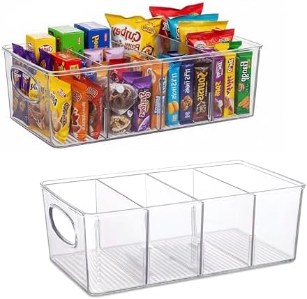 Clear Plastic Storage Bins with Removable Dividers – Pantry Snack