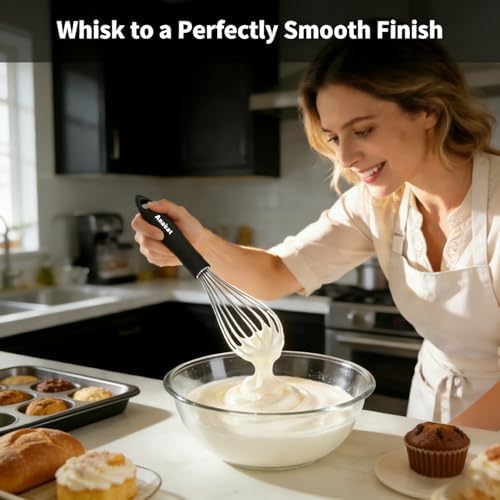 Anaeat Stainless Steel Kitchen Whisk Set of 5, Milk and Egg Beater