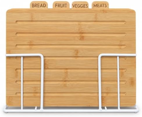 Bamboo Cutting Board Set with White Holder, 4 Labeled Boards