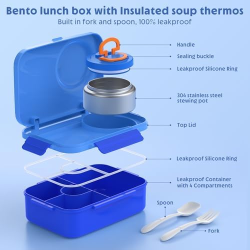 DaCool Upgraded Kids Lunch Box with Thermo for Hot Food 1400ml Child