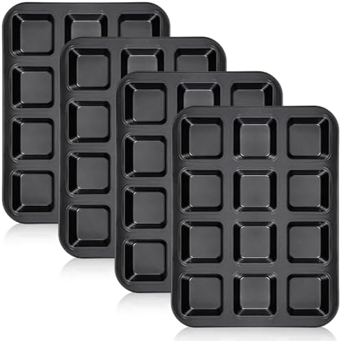 4 Pack Brownie Pan, 12 Cavity All Edges Square Cupcake Brownie Pans