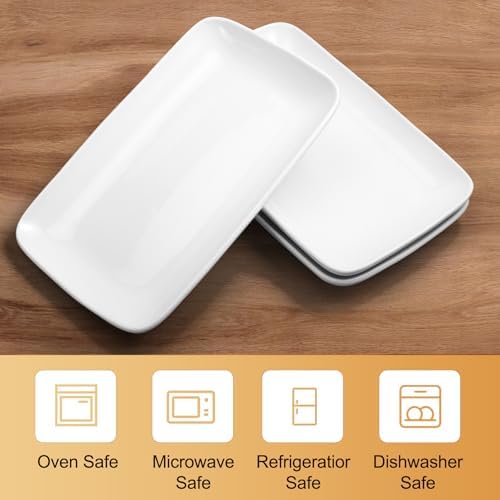 Set of 8 Rectangular Salad Plates, 8 Inch, White