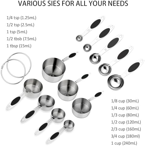 Magnetic Measuring Cups and Spoons Set, 12 Piece Stainless Steel