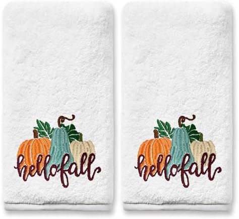 Cotton Embroidered Pumpkin Kitchen Towel Set of 2 - Autumn