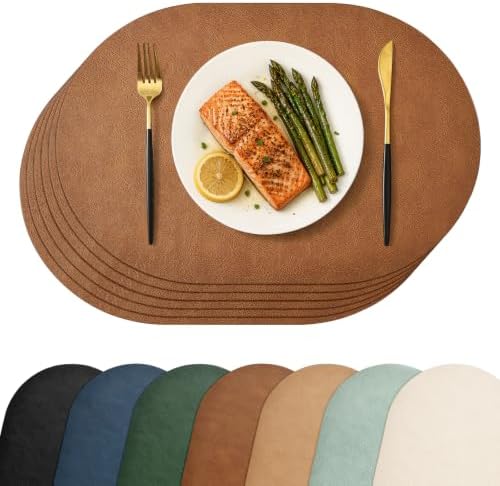 Homaxy Oval Heat Resistant Placemats Set of 6, Reddish Brown