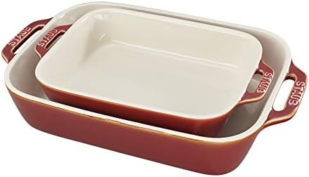 STAUB Ceramic Rectangular Baking Dish Set, 2 pc, Red