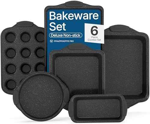 BAKKENMaster 6-Piece Nonstick Gray Marble Coated Bakeware Set - Professional Quality Carbon Steel Pans with Silicone Handles - Ideal for Oven, Refrigerator, Freezer - Dishwasher Safe