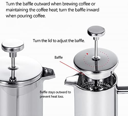 French Press Coffee Maker, Double-Walled Stainless Steel
