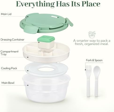 JSLOVE Salad Container for Lunch 58oz, Bento Box Adult with 4
