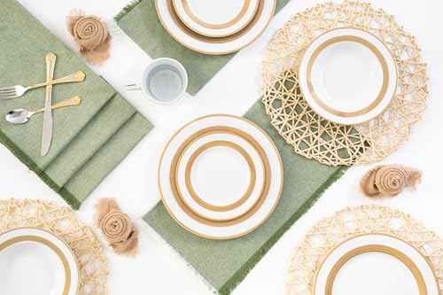 Dinnerware Set for 12-60 Piece Porcelain Dish Set - Elegant Rope Gold