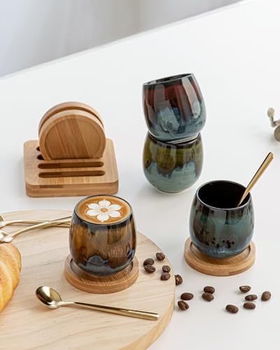 2.7oz Espresso Cups Set of 4 with Saucers & Spoons, Ceramic Demitasse