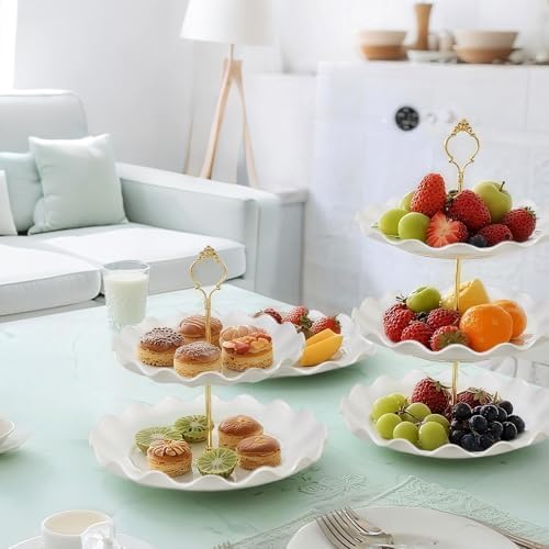 Dessert Table Display Set, 3 Tier Cupcake Stand, White Plastic, 5Pcs