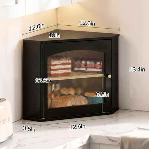 LAMU Corner Bread Box for Kitchen Countertop, Bamboo Wood Bread Storage