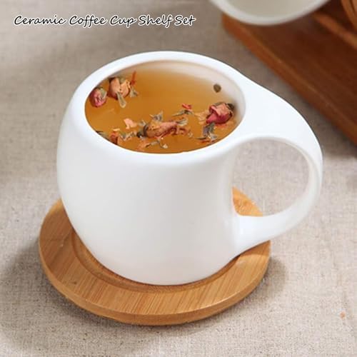 Bamboo Coffee Mug Holder Tree, Ceramic Coffee Cup Shelf Set 6 Piece