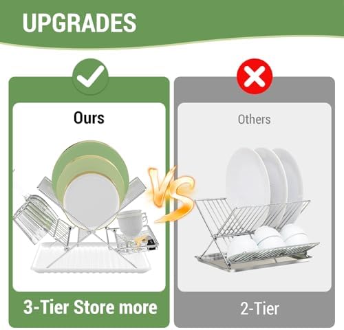 3-Tier Stainless Steel Dish Rack with Drip Tray