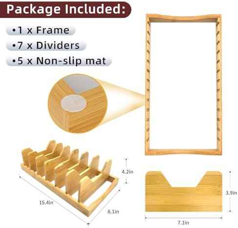 Bamboo Pot Lid Organizer for Cabinet & Kitchen Counter, Pan Lid Organizer Inside Cabinet, Pot Lid Holder, Sheet Pan Rack, Adjustable Pot Cover Holder Rack for Countertop, Under Cabinet