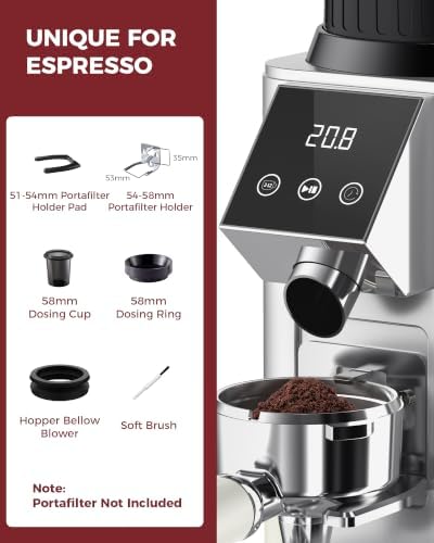 Tuni G1 Conical Burr Coffee Grinder, 48 Settings, Silver