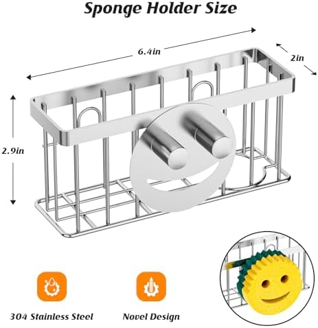 MURLONG Smiley Face Sink Sponge Holder, Silver