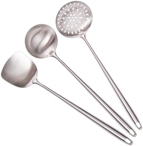 17′′ Wok Spatula and Ladle, Skimmer Spoon - 304 Stainless Steel Wok