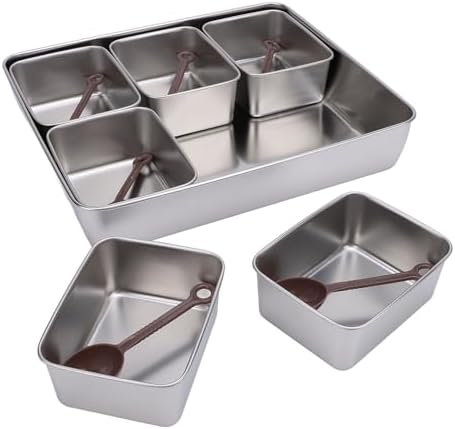 Divided Serving Tray with Lid, Stainless Steel 6 Removable Compartment