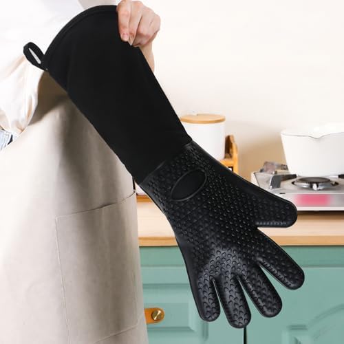 1 Pair Extra Long Silicone Oven Mitts, 19.7", Black