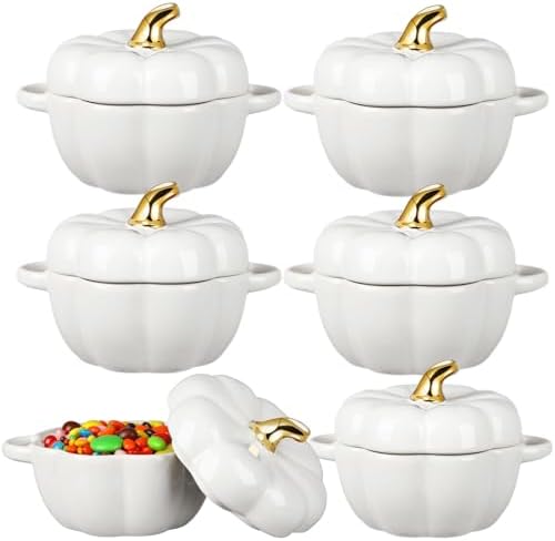 Yaomiao 6 Pcs Pumpkin Ceramic Bowl 15 oz Soup Bowl, White
