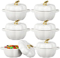 Yaomiao 6 Pcs Pumpkin Ceramic Bowl 15 oz Soup Bowl, White