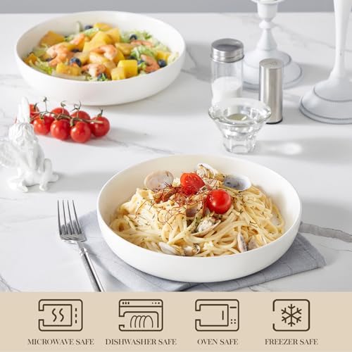 MALACASA 48 Oz Pasta Bowls Set of 4, Ceramic Salad Bowls, White