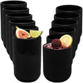 Black Ribbed Drinking Glasses Set of 12, 14 Oz Highball Glasses &