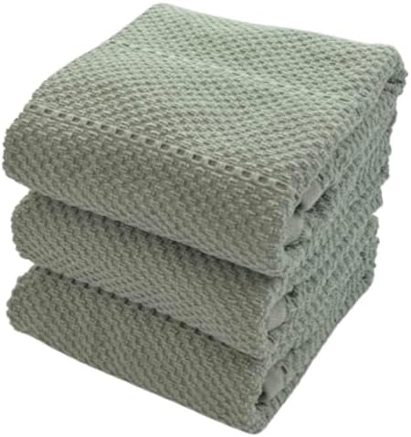 Sage Green Kitchen Hand Dish Towels, Set of 3, 100% Cotton, 18" x 28"