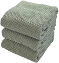 Sage Green Kitchen Hand Dish Towels, Set of 3, 100% Cotton, 18" x 28"