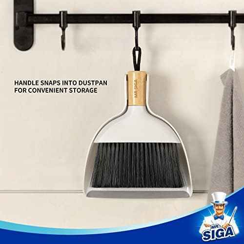 MR.SIGA Mini Dustpan and Brush Set, Bamboo Handle