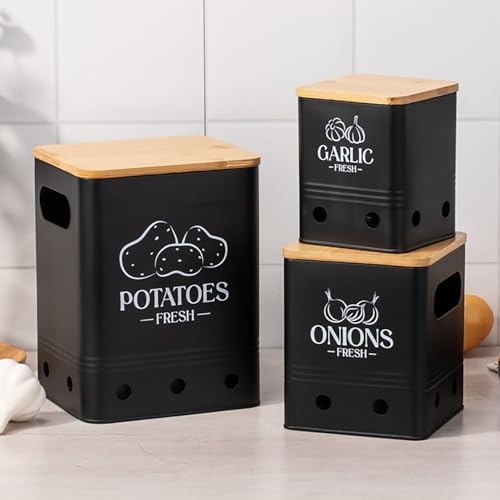 Potato Garlic Onion Storage Set, Set of 3 pieces Metal Kitchen Storage