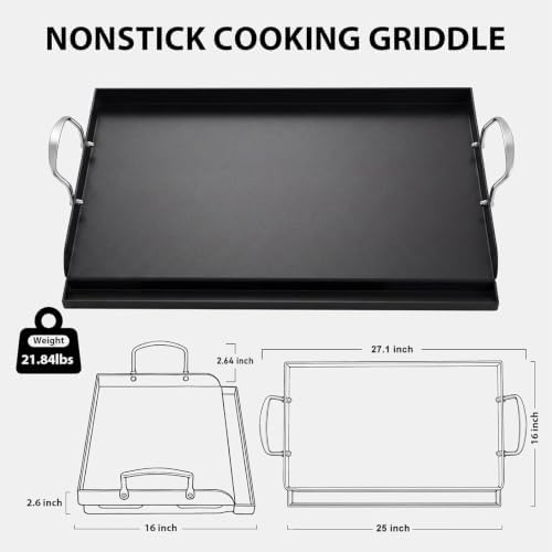 Utheer 25" x 16" Pre-Seasoned Nonstick Cast Iron Griddle for Gas & Charcoal