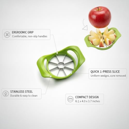 Apple Corer Slicer, Stainless Steel Fruit Wedger for Even Segments