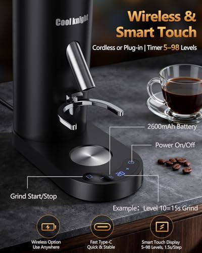 COOL KNIGHT Conical Burr Coffee Grinder, 60 Settings
