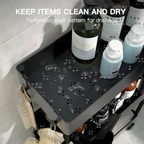 Pipishell 3 Tier Bathroom Storage Cart, Black