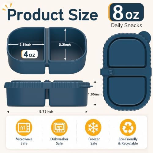ICEROYCE 6 Pack Silicone Snack Containers, 2-Compartment