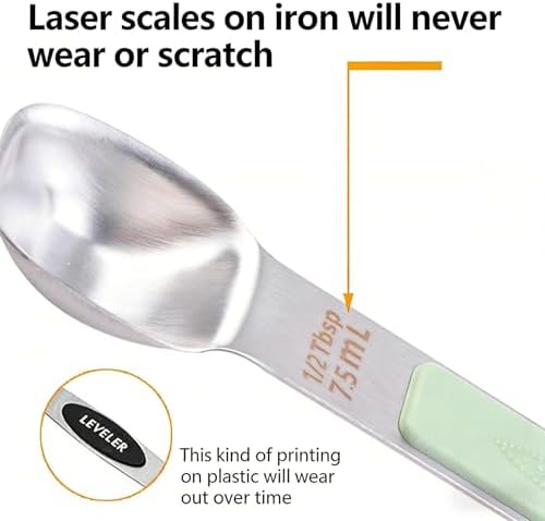 Stainless Steel Magnetic Measuring Spoon Set of 5 with,Metal Teaspoon